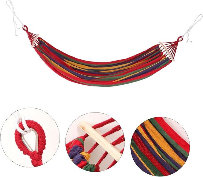 Outdoor Camping Hammock Extra Large Striped Canvas with Anti-tip Duckbill Buckle Portable Lightweight Load Capacity for Travel Beach Garden Backyard Relaxation