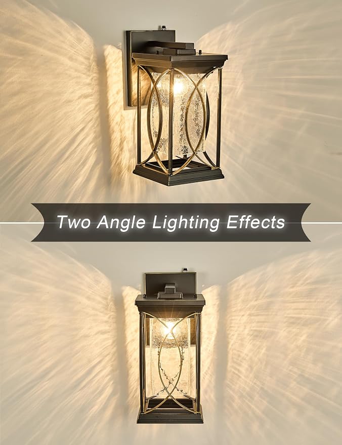 Dusk to Dawn Outdoor Wall Light Black with Gold Trim Modern Exterior Sconce Aluminum Waterproof Coach Light Fixture with Crack-Like Glass Outside Wall Lantern for House Garage Porch Lighting