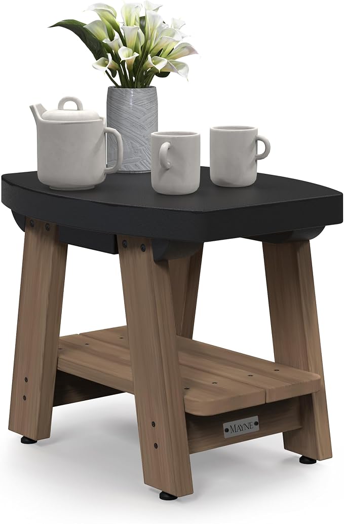 Mayne Mesa Weather Resistant 2-Tier End Table with Built-in UV Inhibitors, Easy Assemble Patio Furniture, Outdoor Furniture for Patio, Porch, Backyard