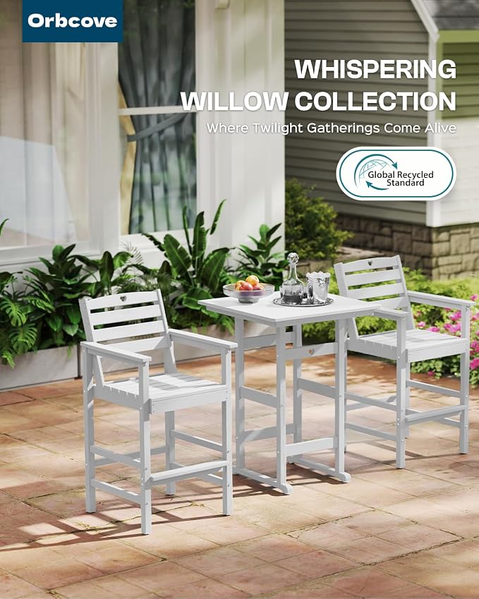 Patio Bar Table,Adirondack Chairs and Table 4 Pieces Set, Bar Height Chairs Set of 4, Outdoor Bar Stools Set,Weather-Resistant Outdoor Furniture for Deck, Balcony, Poolside Easy Assembly