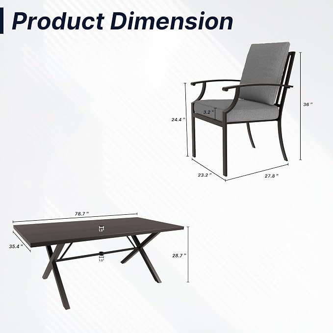 9 PCS Outdoor Patio Dining Set,Patio Table and Chairs Metal Outdoor Patio Furniture Set with Umbrella Hole,Dining Table Set with 8 Chairs for Deck,Backyard and Garden,Grey