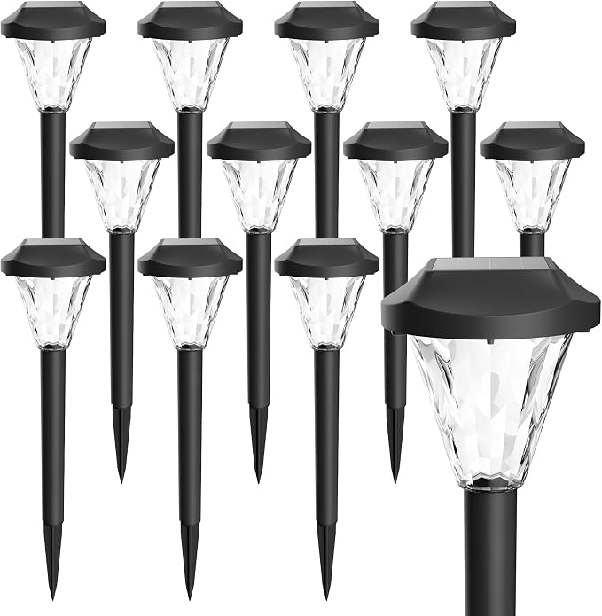GIGALUMI 12 Pack Solar Lights Outdoor Waterproof, Solar Garden Lights | Outdoor Solar Lights for Yard, Yard Decorations Outdoor for Pathway, Patio, Garden, Driveway, Lawn, and Landscape(Warm White)