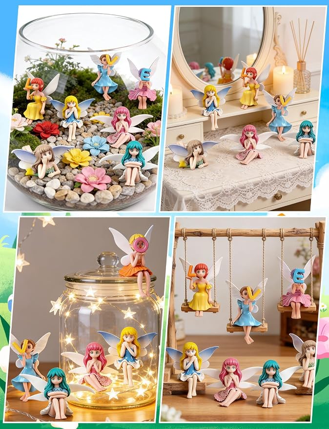 8Pcs Mini Fairy Garden Accessories Outdoor, Fairies for Fairy Garden | Small Fairies Figurines, For Decor Cake