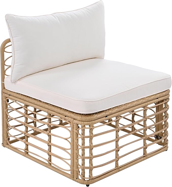 LUMISOL 7 Pieces Outdoor Wicker Sectional Sofa Set with Ottomans & Coffee Table, Rattan Conversation Sofa, Beige