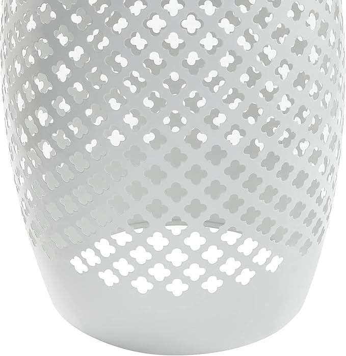 AC Pacific Outdoor Indoor Lace-Cut Iron Drum Side Table, Powder-Coated, Unique and Versatile Metal Pedestal Stand, Modern Contemporary Accent Piece, White
