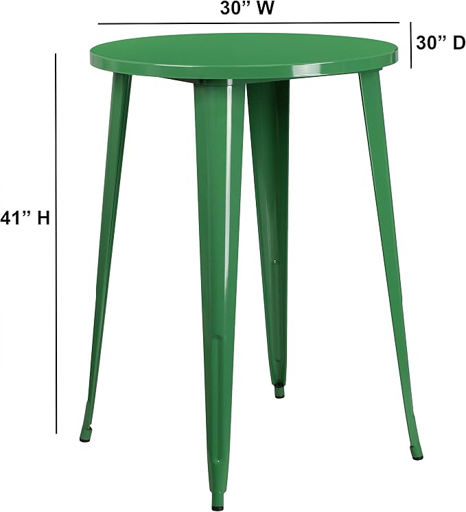 Flash Furniture Philip Commercial Grade 30" Round Green Metal Indoor-Outdoor Bar Height Table