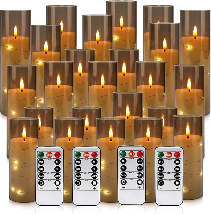 YOROXRG 24 Pack Halloween Decoration Flickering Flameless Candles, Battery Operated LED Candles for New Year, Home Decor, Parties, Wedding,Christmas(D2.2 x H 5" 6" 7") Grey