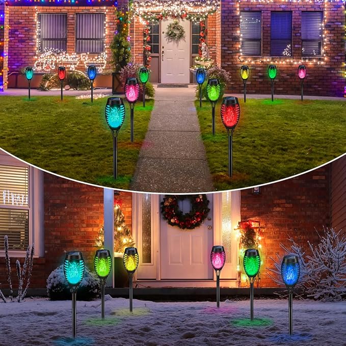 Christmas Decorations Outdoor, Multicolor Flickering Solar Christmas Lights | Flickering Flame Solar Torch Light for Xmas Decor, Solar Powered Christmas lights Waterproof for Yard Pathway Christmas Decor
