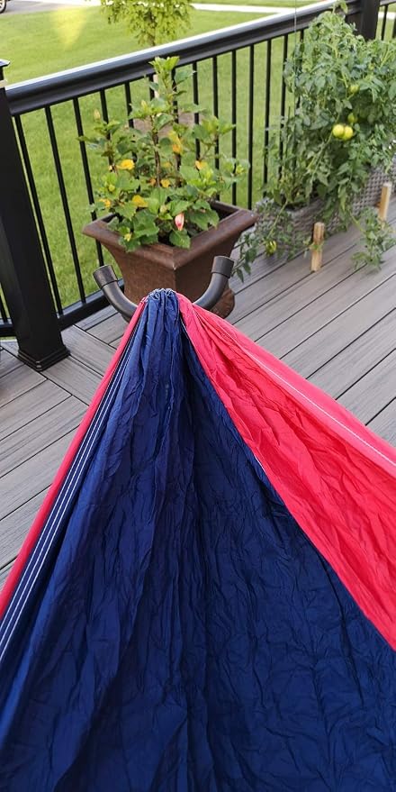 Compact Lightweight Parachute Nylon Single Portable Hammocks for Hiking, Travel, Backpacking, Beach, Survival, Outdoors (Blue/Red)