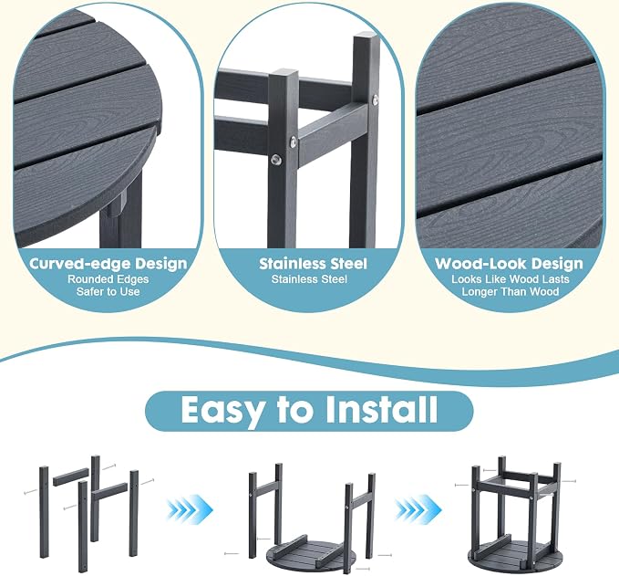 Outdoor Side Table, Adirondack Round 17" Patio Table, Easy Maintenance & Weather Resistant, HDPE End Table for Backyard, Pool, Patio, Porch, Gray