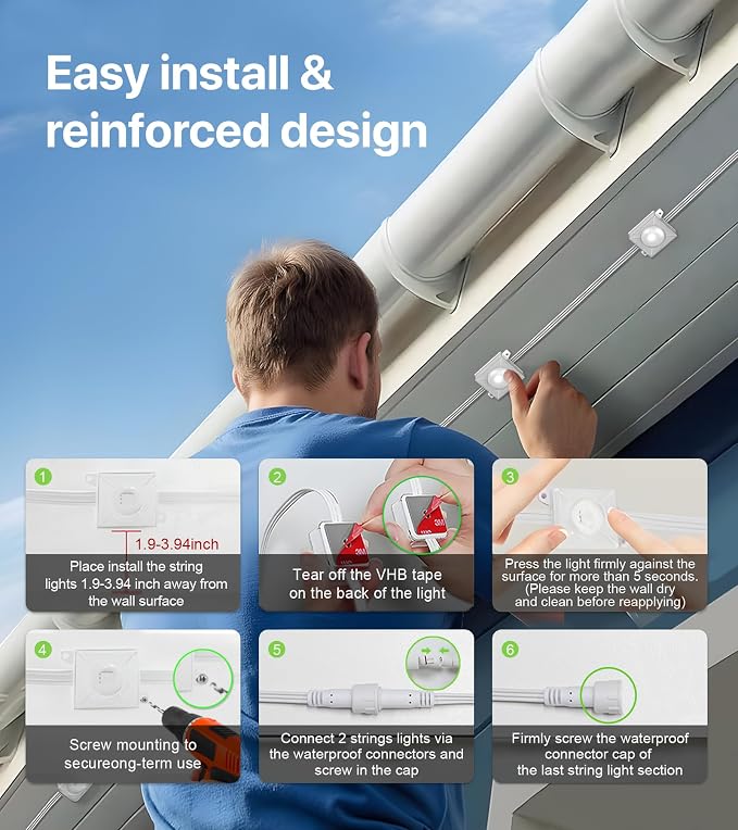 Permanent Outdoor Lights, 150FT RGB+IC Eave Lights with Music Mode | Permanent Outdoor Christmas Lights with RGB+IC Lighting, IP65, App & Remote Control for Eaves, Yard Parties, and Holidays