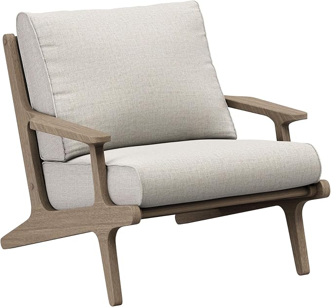 Modway Saratoga 4-Piece Teak Wood Outdoor Furniture Set in Weathered Gray Pebble - Patio Conversation Set with Sofa, 2 Armchairs, and Coffee Table