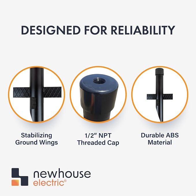 17" Outdoor Landscape Lighting Mounting Post – Heavy Duty ABS Ground Stake with Stabilizing Wings & 1/2" NPT Threaded Cap for Flood Lights, Spotlights & Outdoor Fixtures, MPOST17