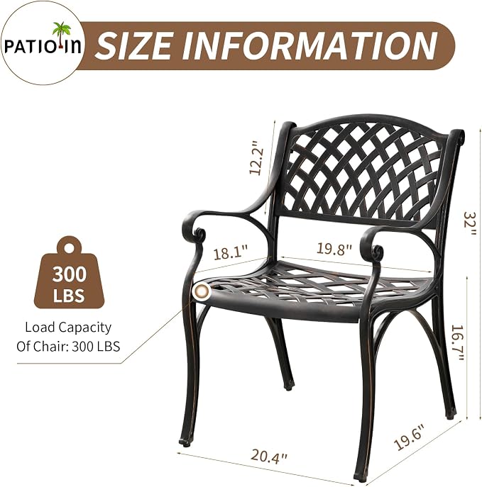 3 Piece Patio Bistro Set, Outdoor Cast Aluminum Dining Set, Patio Bistro Furniture Set Round Table with Umbrella Hole for Backyard Lawn Garden