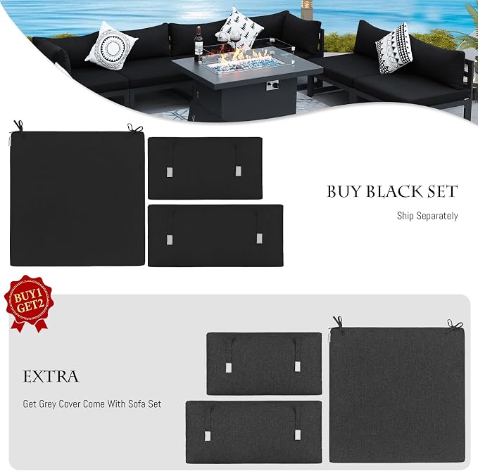 BULEXYARD 7 Seat Large Aluminum Patio Conversation Set with Lounge & Fire Pit Table, 29" Deep Wide Seat, High End Modular Sectional Seating, 500 lbs Heavy Duty Anti-Rust Outdoor Sofa for Pool, Black