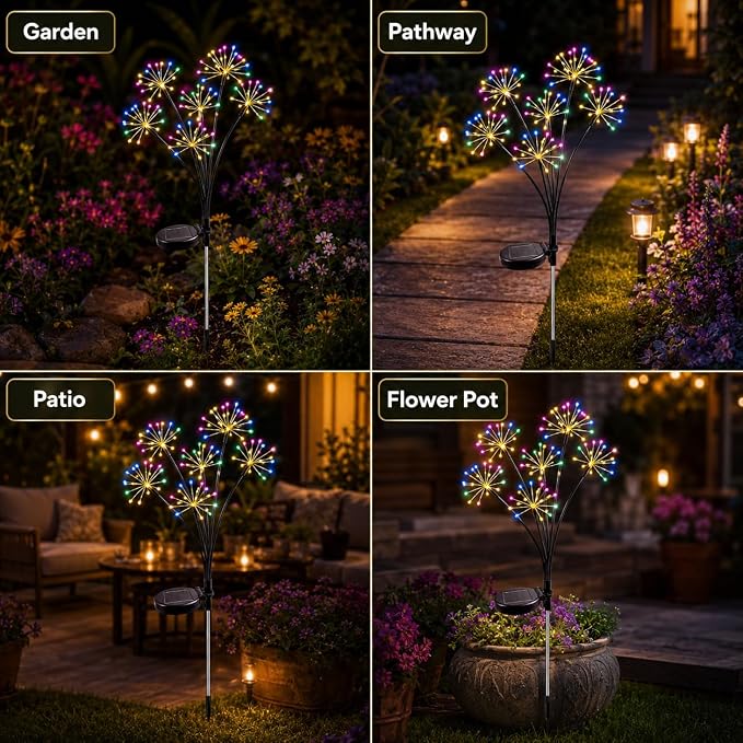 Solar Firework Garden Lights with 8 Modes, IP65 Waterproof Garden Decoration Lights