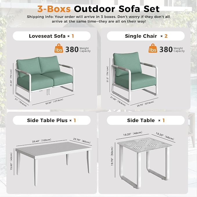 Outdoor Aluminum Patio Furniture Set with with 6.5" Thick Cushions,6-Piece Outdoor Sectional Conversation Set with Coffee Tables,All-Weather Patio Set for Backyard & Deck,White
