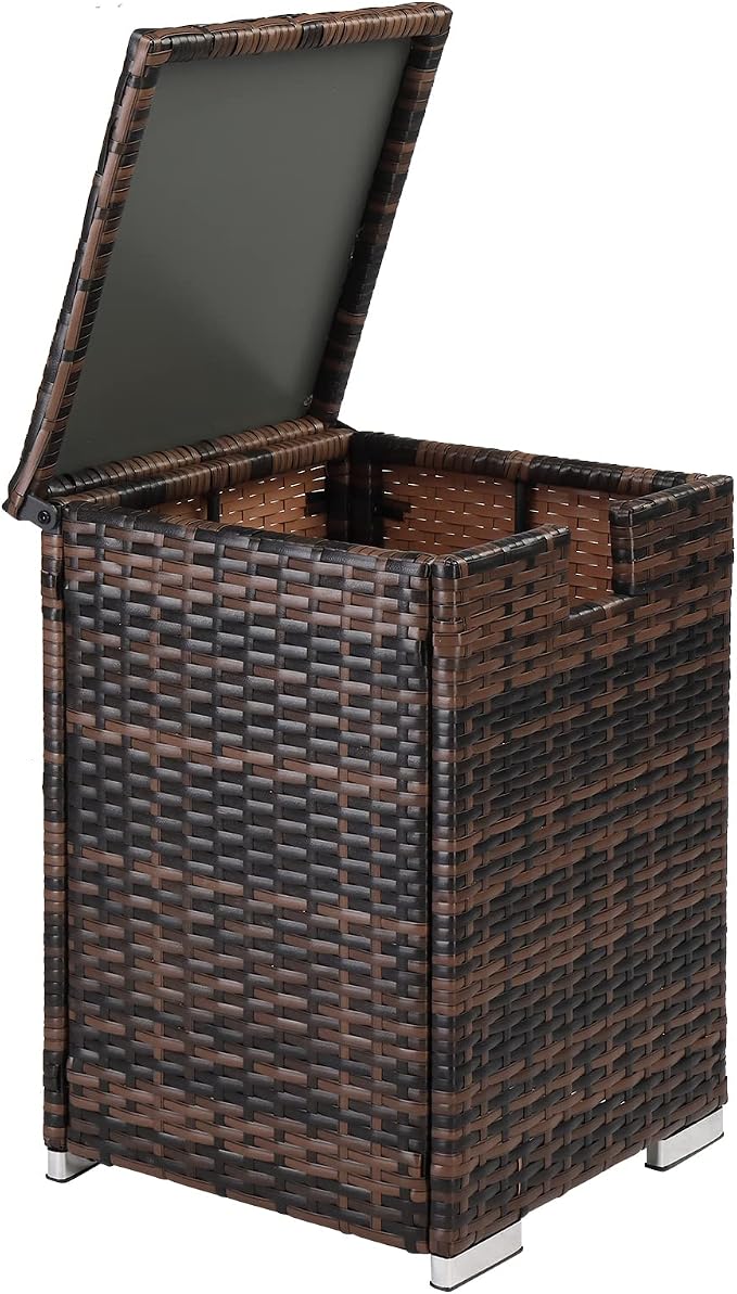 15.7in Outdoor PE Wicker Side Table,Rectangle Patio Rattan End Table,Outside Storage Bin Container,All-Weather Small Storage Box Tables,with Lid,for Garden Porch Poolside Deck Backyard (Brown)