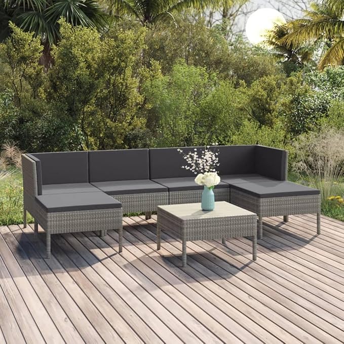 7 Piece Patio Lounge Set with Cushions Poly Rattan,Garden Lounge Set,Combination Sofa,Pool Sofa Set,Conversation Sofa,Party Furniture,for Homes,Offices,Living Room,Cafes,Gray