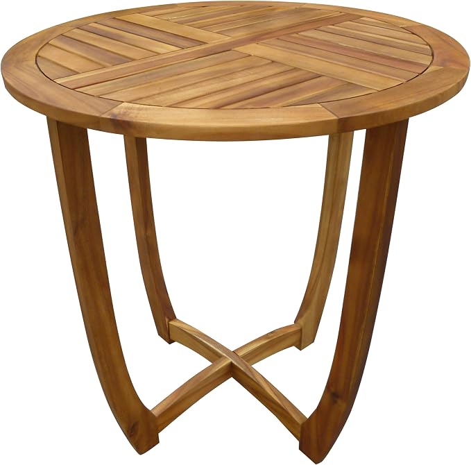 27.5" Round Acacia Wood Outdoor Side Table | Weather Resistant Teak Finish Patio Accent End Table, Small Coffee Table for Backyard Porch Lawn Garden