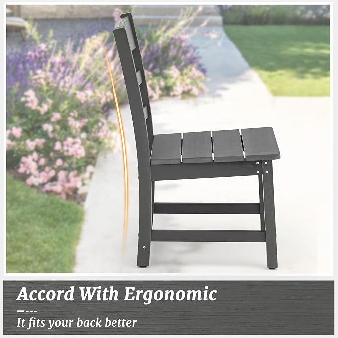 Cozyman Armless Outdoor Dining Chairs Set of 2, All Weather Resistant HDPS Patio Dining Chairs, Classic Dining Chair Support 350 LBS, for Outdoor Indoor, Lawn, Garden, Backyard, Dark Gray