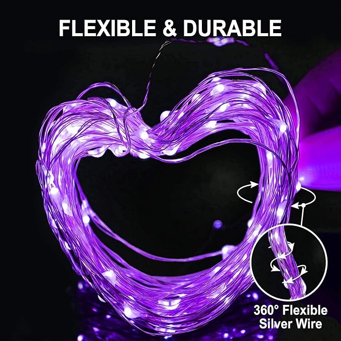 JMEXSUSS 2 Pack Solar Halloween Lights, 33FT 100 LED Purple Fairy Lights | Outdoor Waterproof, 8 Modes Solar String Lights for Outside Tree Party Patio Garden Christmas Halloween Decorations