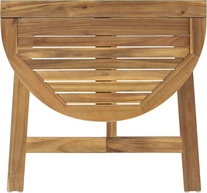 Outdoor Foldable Acacia Bistro Table, Half-Round Wall-Mounted Patio Dining Set, Natural Finish