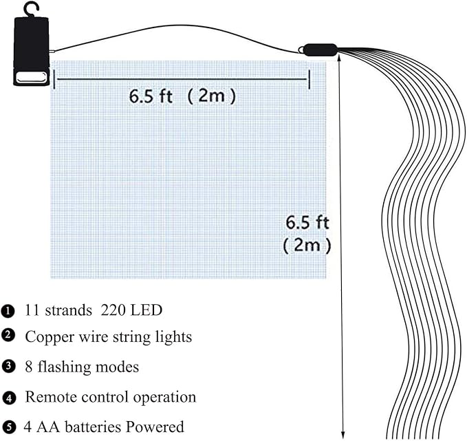 2 Pack 220 LED Firefly Bunch Lights Battery Operated, 8 Flashing Modes Waterproof Copper Wire Waterfall Lights, Remote Controlled Timer and Hooks, Fairy Lights for Indoor Outdoor Decor (Warm White)