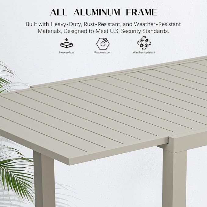 Domi Outdoor Expandable Dining Table for 6-8, Aluminum Extendable Dining Table 65"-97" with Umbrella Hole, Metal Outdoor Patio Table Rectangle for Backyard Garden, Black