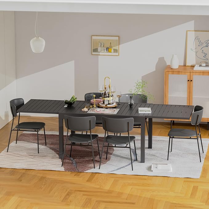 Domi 59" - 89" Expandable Patio Dining Table - Aluminum, Adjustable, Smooth-Sliding, Outdoor Furniture for 6-8 Person, Ideal for Backyard, Porch, Deck, Garden - Dark Brown,