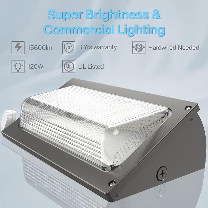 HYPERLITE LED Wall Pack Light: 120W Wall Pack LED Exterior Light with Motion Sensor - 15600lm Glass Lens LED Security Flood for Yard UL Listed