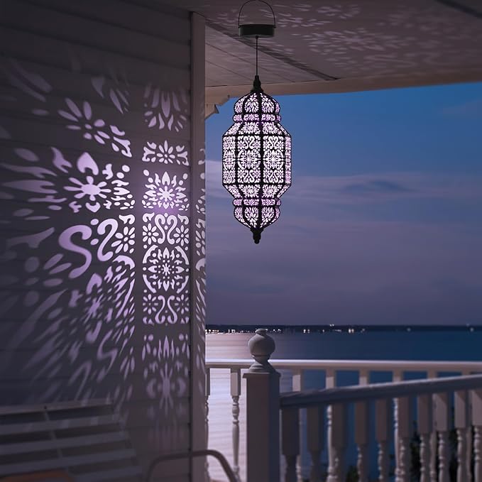 18 Inch High Large Hanging Solar Lights Outdoor Garden Decor, Decorative Waterproof Plastic Moroccan Solar Lantern Lamp, Outside Decorations for Patio Yard Porch Decor, Gardening Gifts for Women Mom