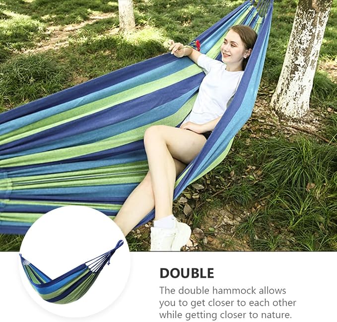 Double Camping Hammock Widened Canvas Swing for Adults Boy Girl Portable Outdoor Leisure Use Durable Easy to Pack for Travel Beach