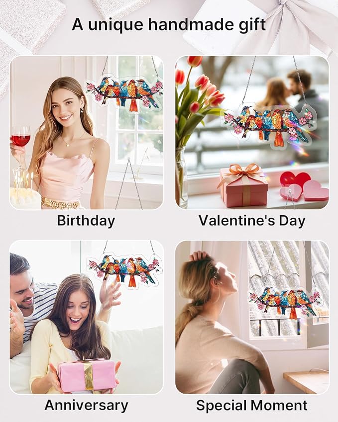 Acrylic Puzzle Suncatcher 114 Pieces, Blossom Songbirds Sun Catchers Puzzle, DIY SunCatchers Puzzles Window Hanging, Home & Garden Decor, Gifts for Family and Friends, 11.8 * 5.8 in