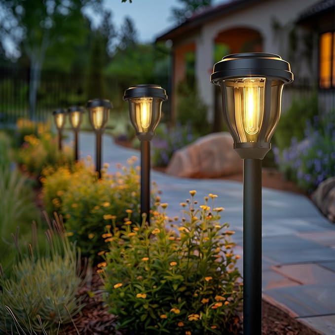 DERAYSION 6 Pack Solar Lights Outdoor, Solar Pathway Lights Waterproof Garden Landscape Lighting for Path, Yard, Walkway, Driveway Decor- 6 Pack Warm White | Waterproof Solar Garden Lights 6 Pack LEDOutdoor Solar Lights for Yard Landscape Path Walkway ...