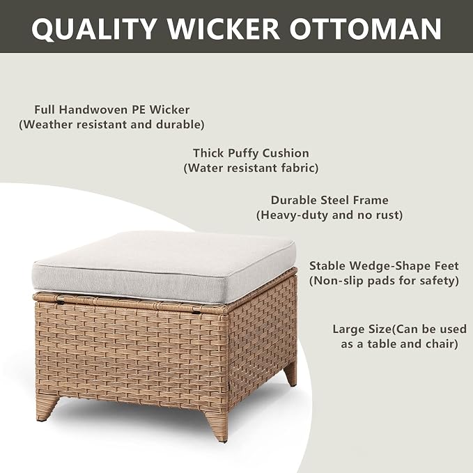 Rilyson Outdoor Patio Wicker Furniture Set - 5 Piece Rattan Patio Conversation Sectional Sofa Set with 1 Couch,2 Armchairs,2 Ottomans for Porch Deck Garden(Yellow/Beige)