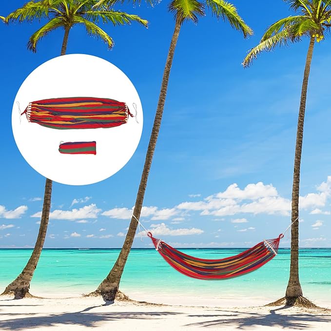 HANABASS Extra Wide Anti-Tip Camping Hammock with Duckbill Buckle, Striped Canvas Outdoor Travel and Hiking Hammock for Garden, Backyard, and Patio Use