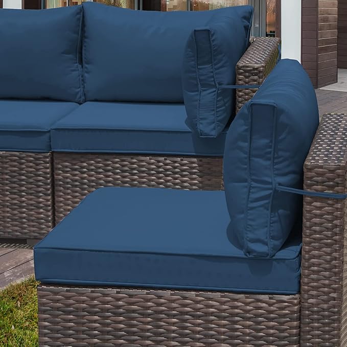 13 Pieces Outdoor Patio Furniture Set,Outdoor Sectional Furniture with 43" 55000 BTU Gas Propane Fire Pit Table,PE Rattan Wicker Patio Conversation Set with 10 Thickened Cushions,Navy Blue