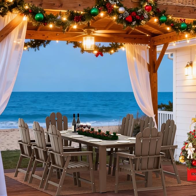 9 Piece Patio Dining Set for 8, HDPE Outdoor Furniture, Brown | 89.4” table,Heavy-duty 8 person patio set, high back eco-friendly HDPE, comfortable seating for large outdoor meals