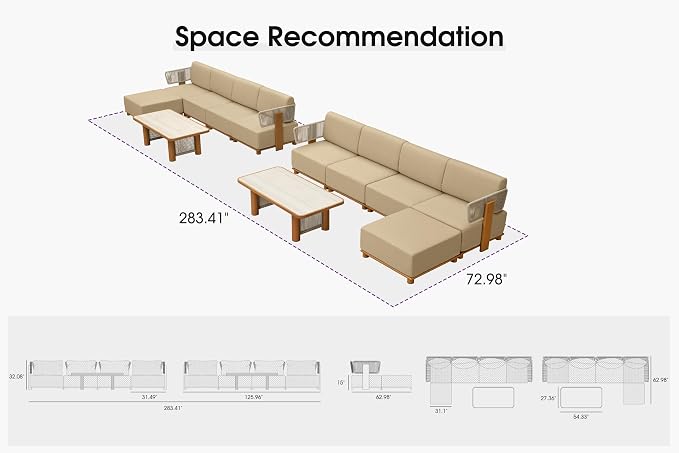 PURPLE LEAF Patio Furniture Set Modular L-Shaped Outdoor Sectional Sofa with 11" Thick Olefin Cushion 12-Piece Outdoor Conversation Set for Backyard Garden Poolside Ottomans & Tables Included, Beige