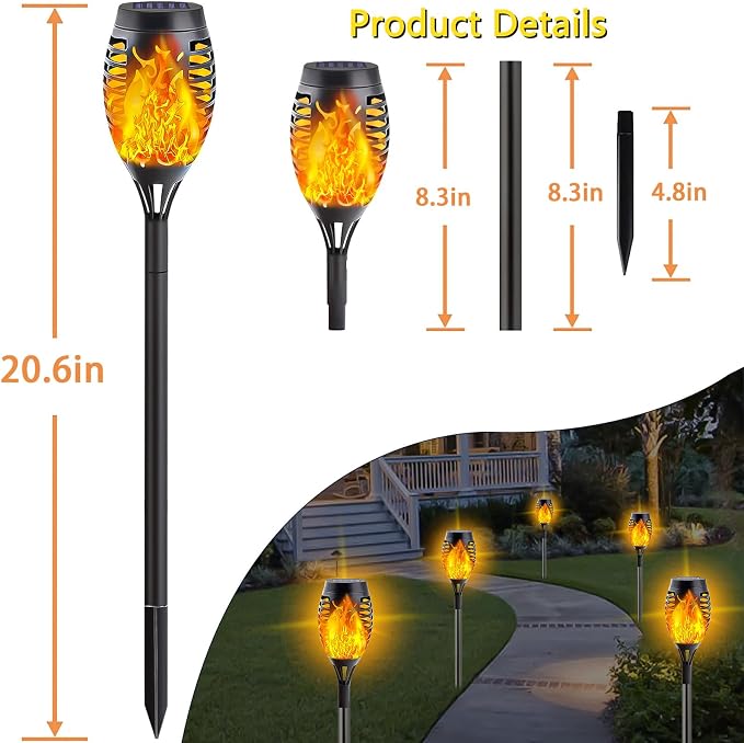 10Pack Solar Torch Lights with Flickering Flame Mini Solar Flame Lights | Solar Lights Outdoor for Halloween Decorations, Waterproof Solar Tiki Torches Outdoor for Garden Yard Pathway Patio