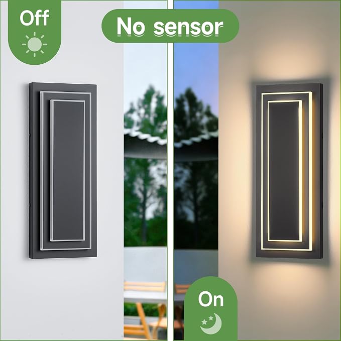 Modern Outdoor Square Wall Sconce LED,Exterior Lights 15.7 in,24W | Waterproof 2-Tier Patio Wall Light Fixture For House,Side Garage,Front Porch,Entrance With 3000K Light Bead,360° Angle,2PCS