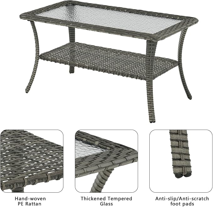 Outdoor Wicker Patio Furniture Set - 6 Piece Rattan Patio Conversation Set with 2 Rocking Swivel Chairs,2 Ottomans,1 Sofa and 1 Coffee Table for Porch Deck Backyard Garden(Mixed Grey/Grey)