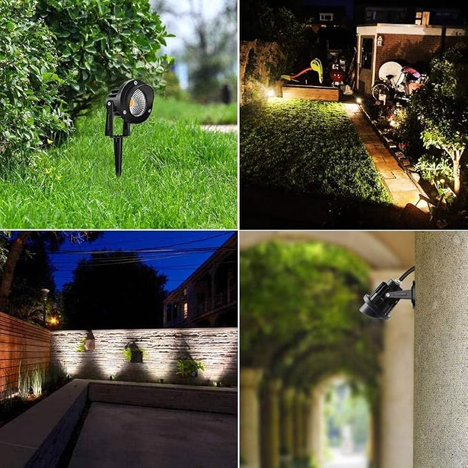 Romwish 10W Landscape Lighting, 120V Plug-in Outdoor Spotlights, 4 Pack | 3000K Warm White, 1100LM Bright LED, IP65 Waterproof, 120V Plug and Play, Adjustable 270° Beam for Yard Garden Lawn Tree