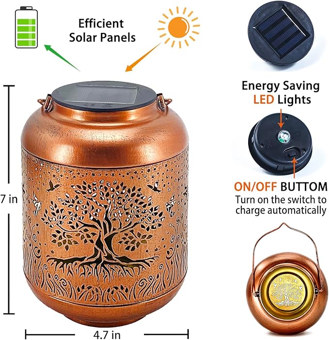 2 Pack Tree of Life Outdoor Solar Hanging Lanterns Waterproof LED Solar Lights Metal Decorative Lantern for Garden, Patio, Courtyard, Backyard, Yard Decor Unique Tree of Life Gifts for Women Gardening