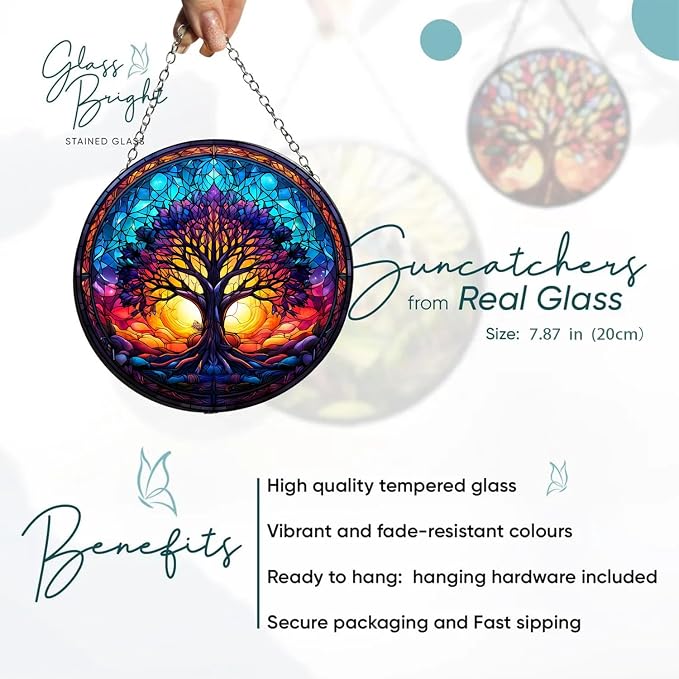 Colorful Wildflowers Suncatcher -7.9 in Stained Glass Window Hanging Sun Catcher Garden Decor