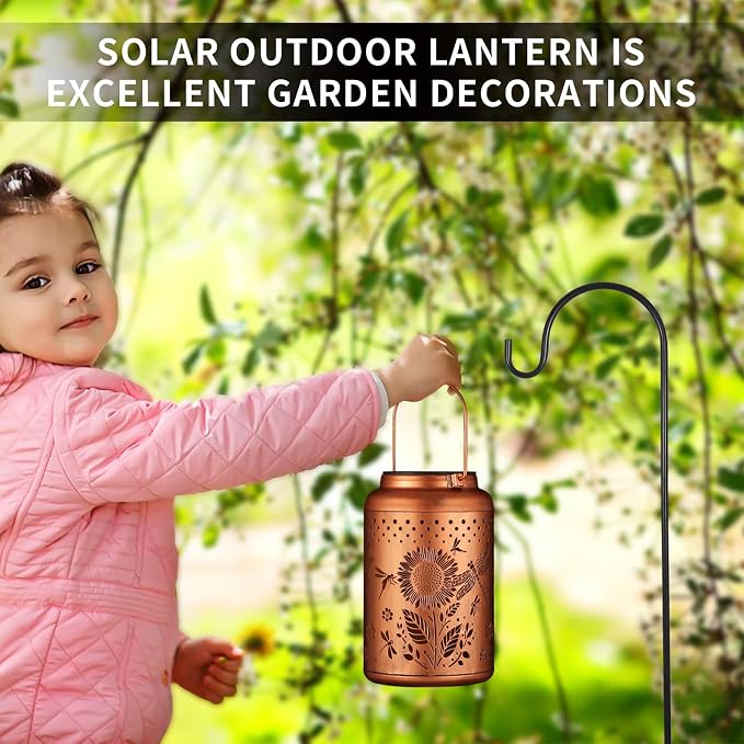 2 Pack Sunflowers Solar Lanterns Outdoor Waterproof Garden Decor | Metal Hanging Solar Lights Birthday Gifts for Grandma Mom Solar Decoration Outside for Yard, Patio, Backyard, Porch