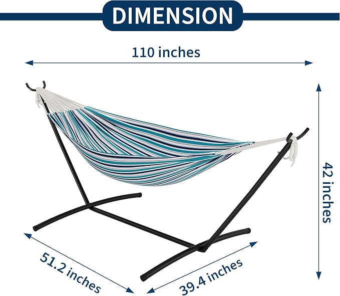 2 Person Double Hammock with Stand Foldable, 450Lbs Capacity, Double Hammocks Portable with Carrying Bag, Thick Rope, Collapsible Heavy-Duty Steel Stand for Indoor & Outdoor, Weatherproof