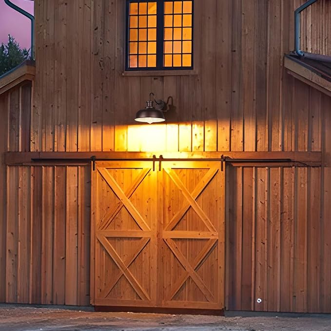 Solar Barn Lights for Outside, Outdoor Wall Light Solar Powered, Farmhouse Exterior Wall Sconce, Industrial Outside Lighting Fixture, Rustic Bronze White Lanterns for Barn Shed Coop Garage Patio