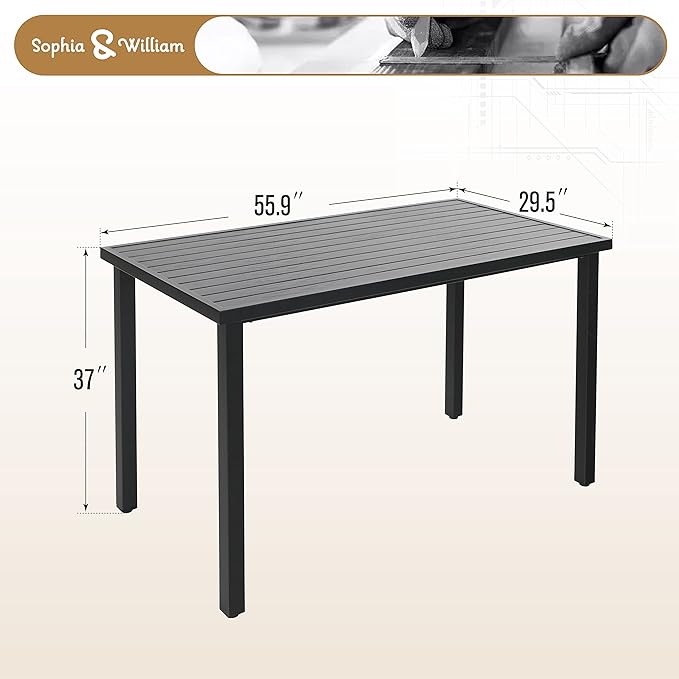 Sophia & William 37" Tall Patio Outdoor Bar Table, Metal Counter Height Dining Table with Wood Grain Tabletop, Adjustable Feet Mats, Rectangular Bistro Table with E-Coating for Porch Yard Lawn